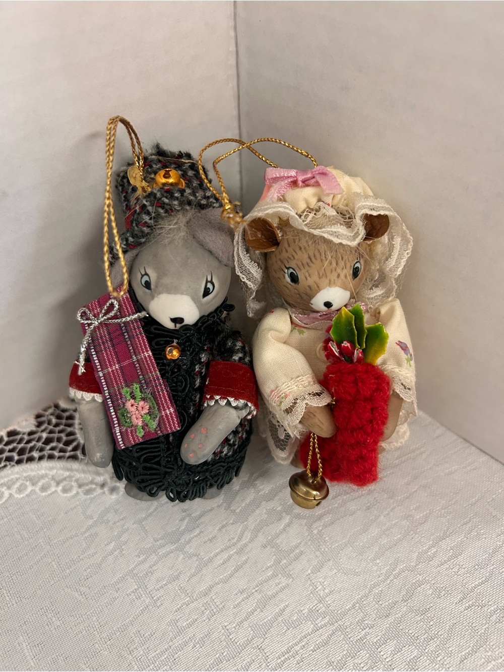 VTG Christmas Mouse Ornaments Kurt Adler 1980s Anthropomorphic Mice Duo